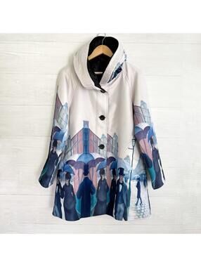 Opera Reversible Rainy Paris Street Scene Pleated Cowl Hood Jacket M